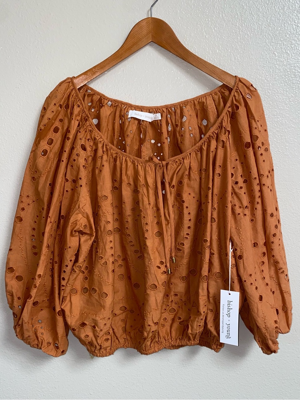 Bishop + Young Terracotta Eyelet Puff Sleeve Boho Blouse NWT Size Medium